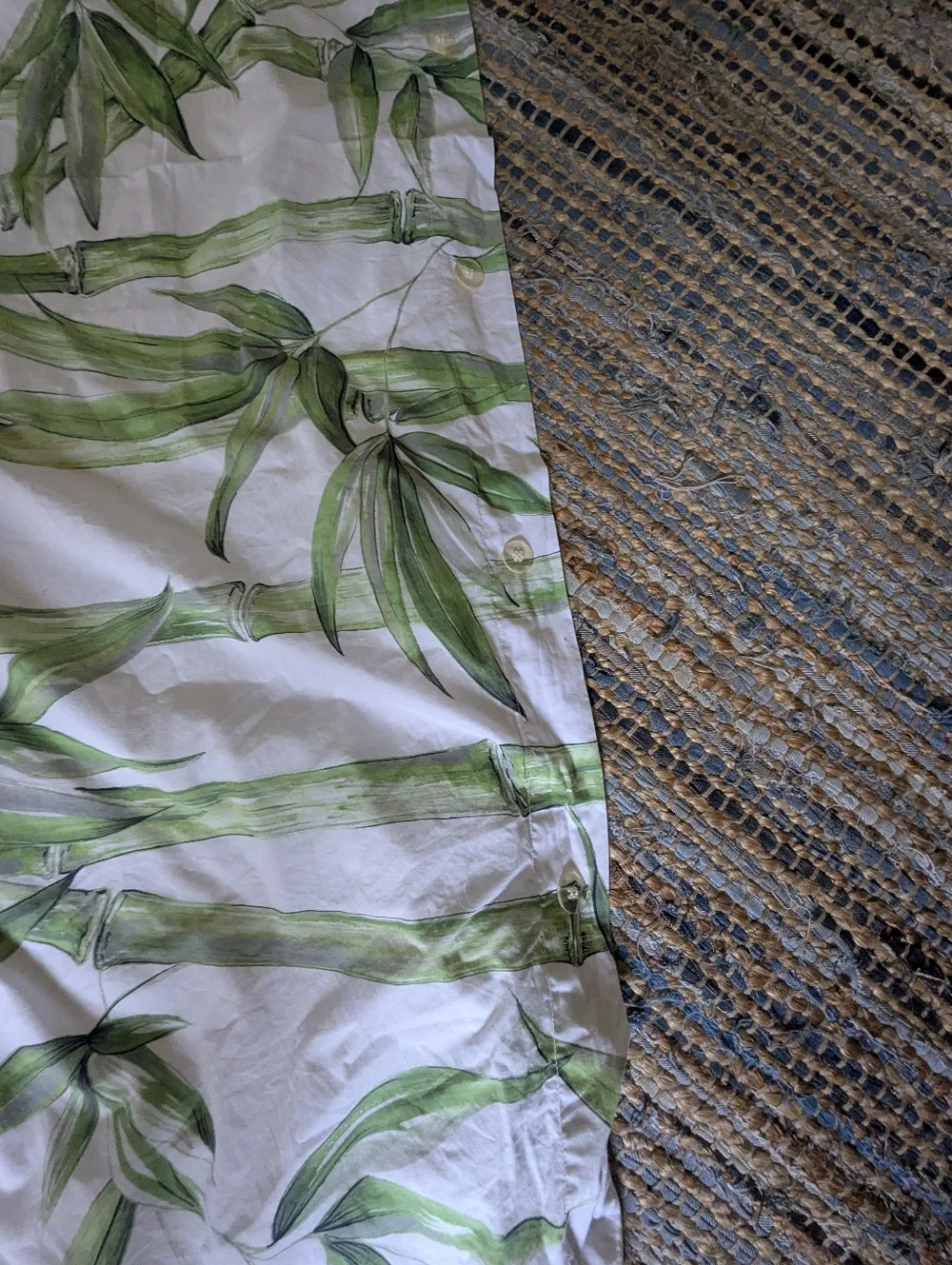 Pottery Barn White Green Bamboo Botanical Duvet Cover Full Queen Organic Cotton